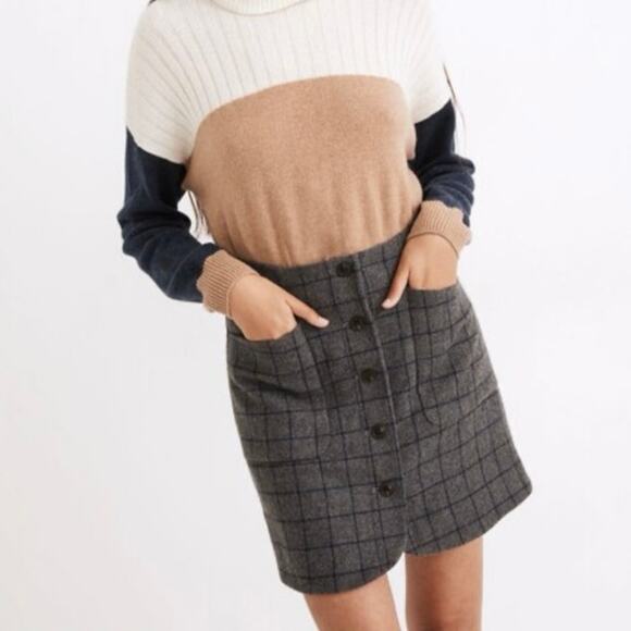 Madewell NWT Wool Button-Front Italian Wool Y2K Mini Skirt in Windowpane Sz 10 - Picture 1 of 8
